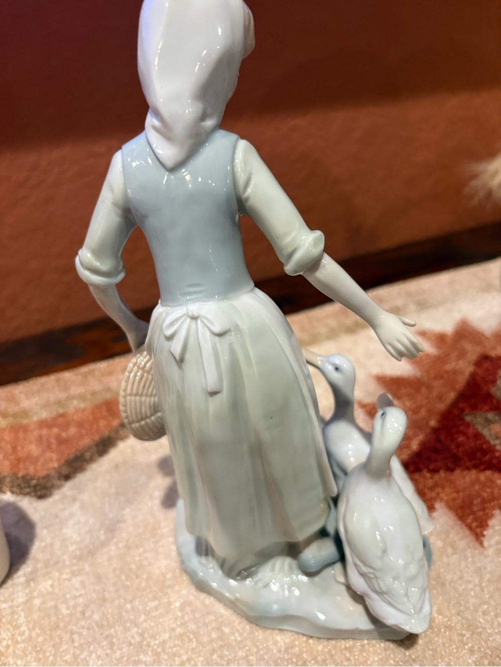 Source Unknown Porcelain Girl with Ducks Figurine in White and Pale Blue - Picture 4 of 4